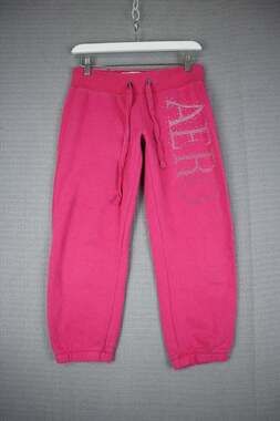 Aeropostale Pink Rhinestone Aero Cropped Sweatpants Joggers Capris Y2K Small